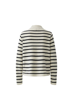 Oui Striped Mock Neck Sweater With Pocket