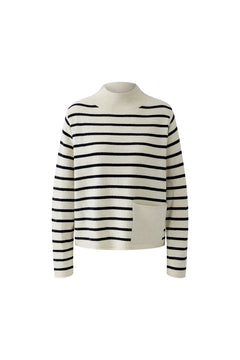 Oui Striped Mock Neck Sweater With Pocket