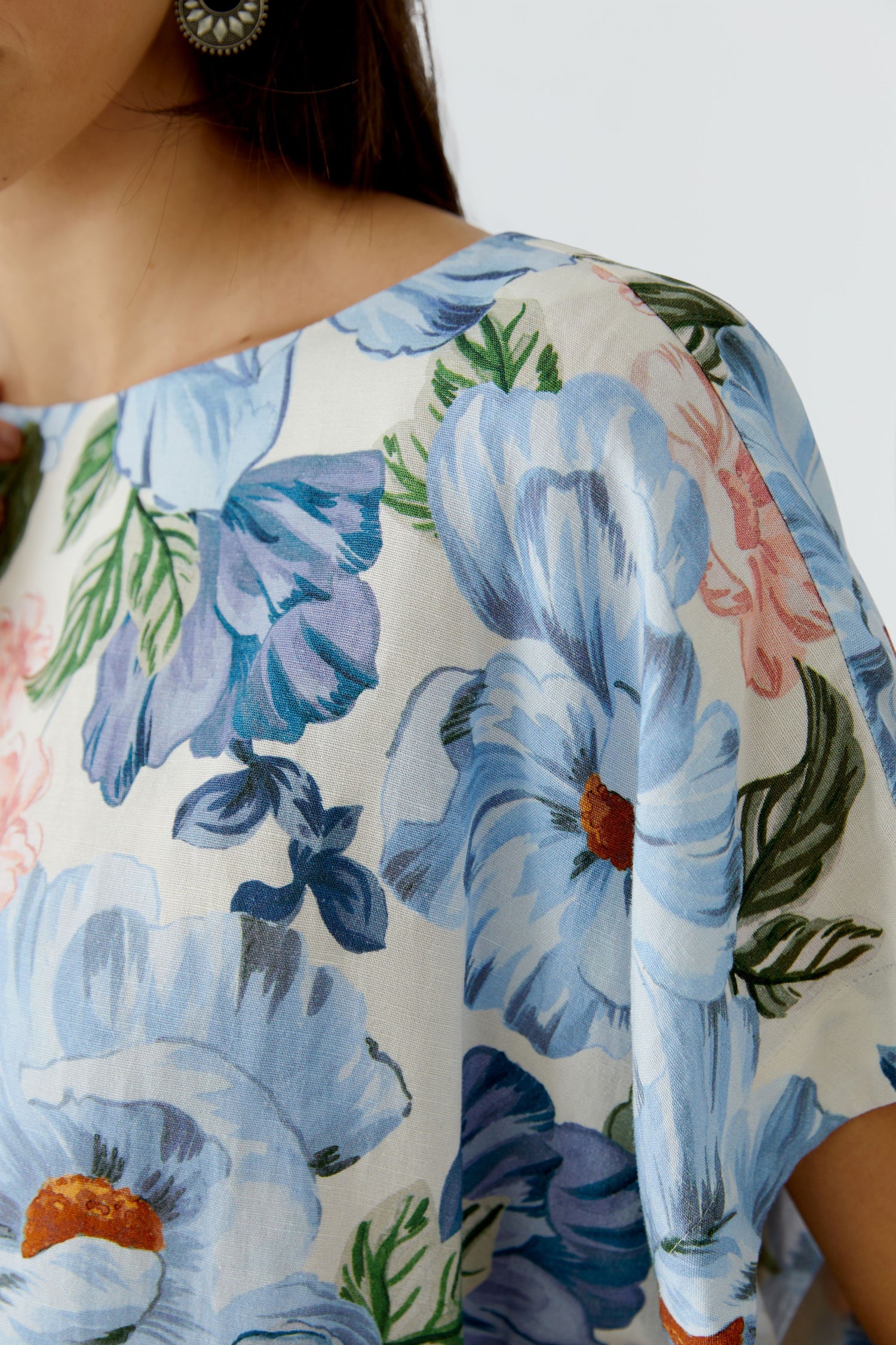 Oui Floral Blouse With Drawcord