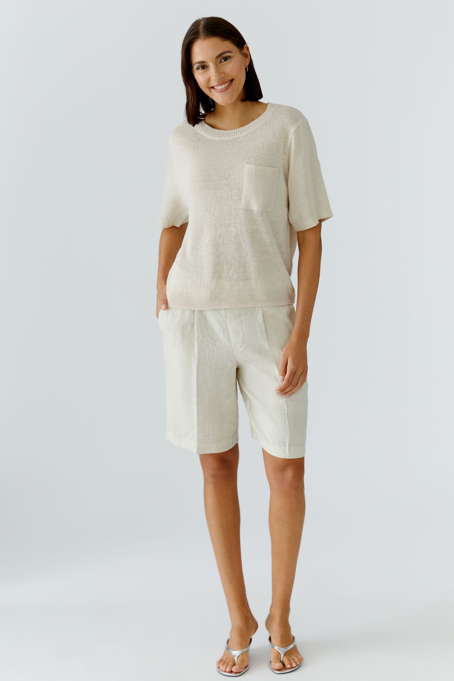 Oui Short Sleeve Linen Sweater