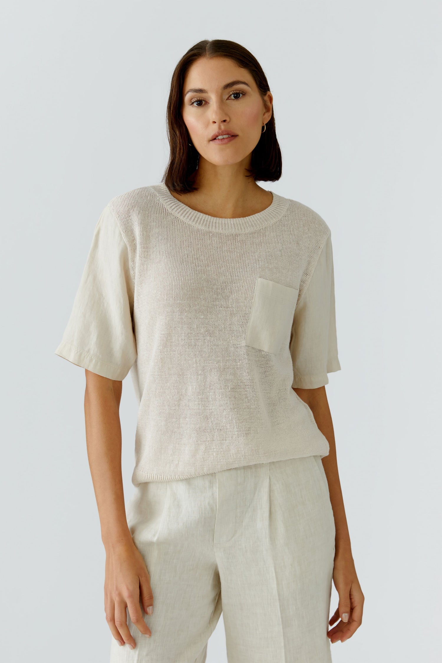 Oui Short Sleeve Linen Sweater