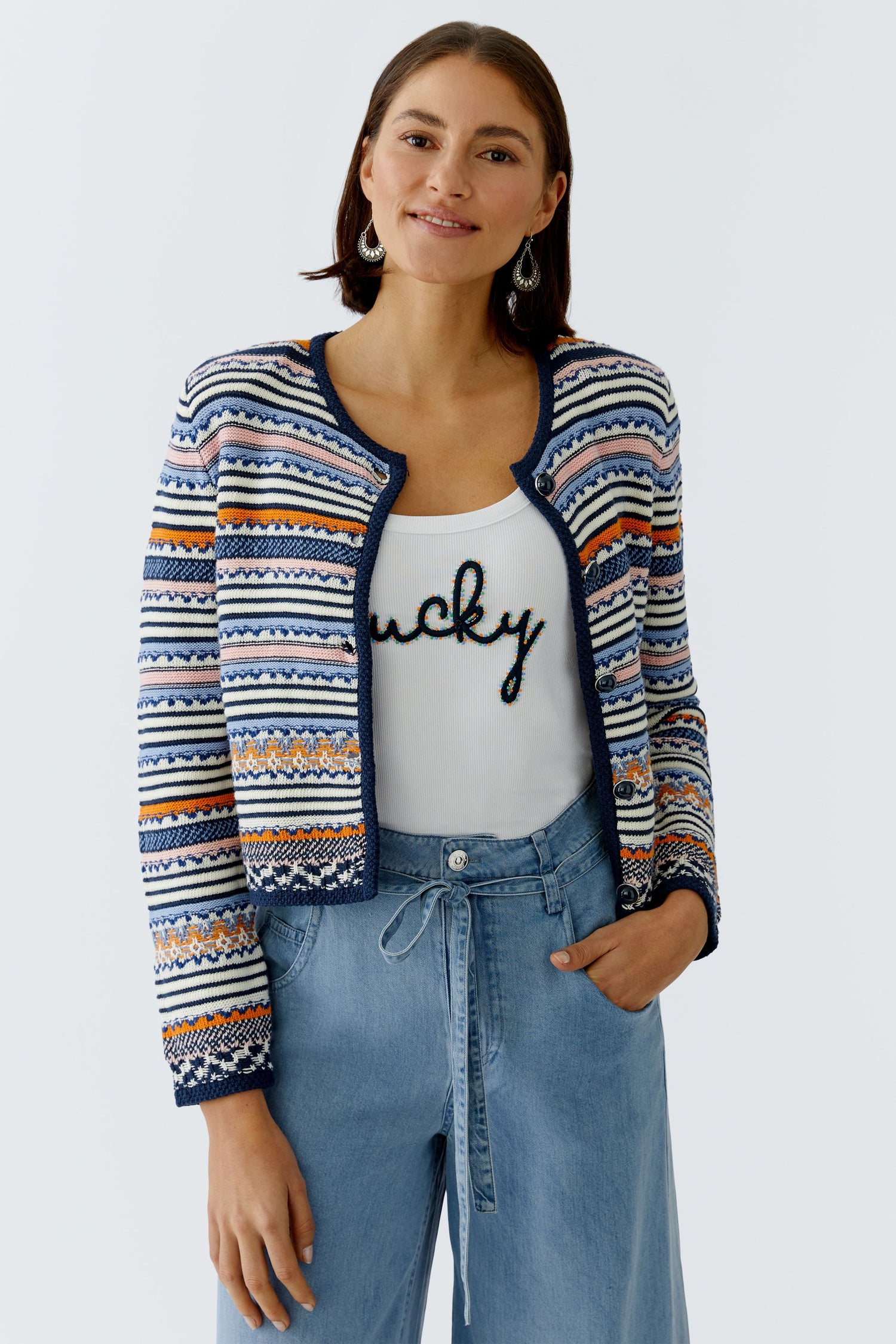 Oui Striped Cardigan Jacket