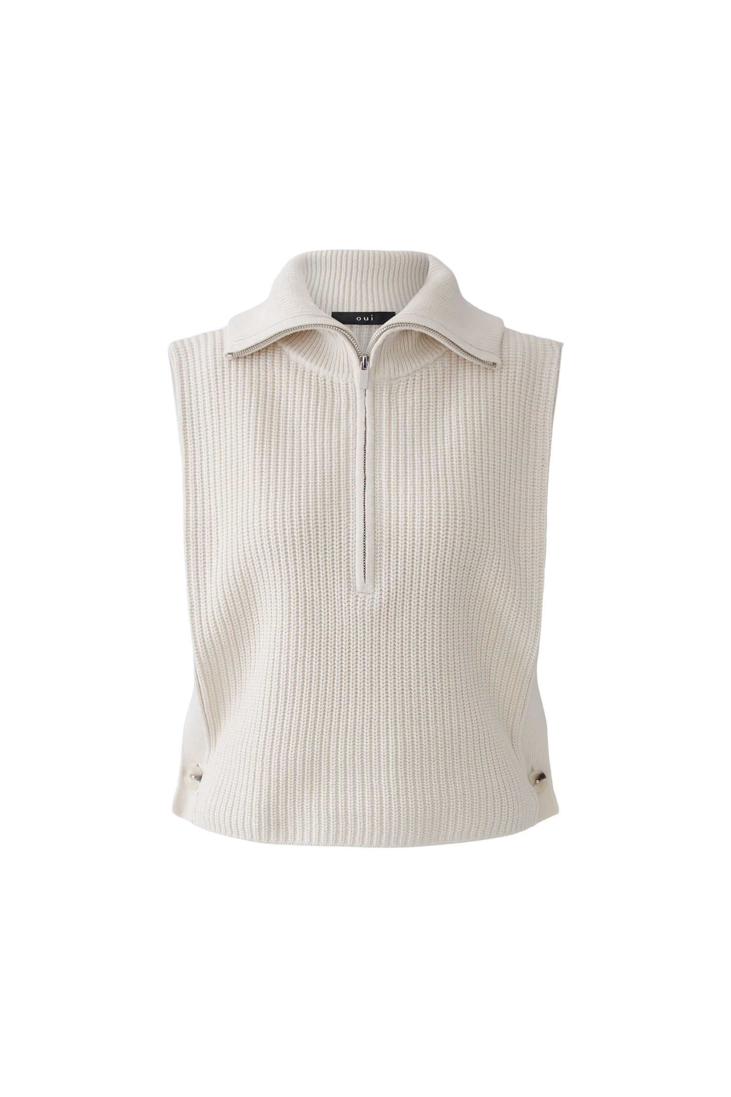 Oui Cotton Blend 1/4 Zip Vest With Collar