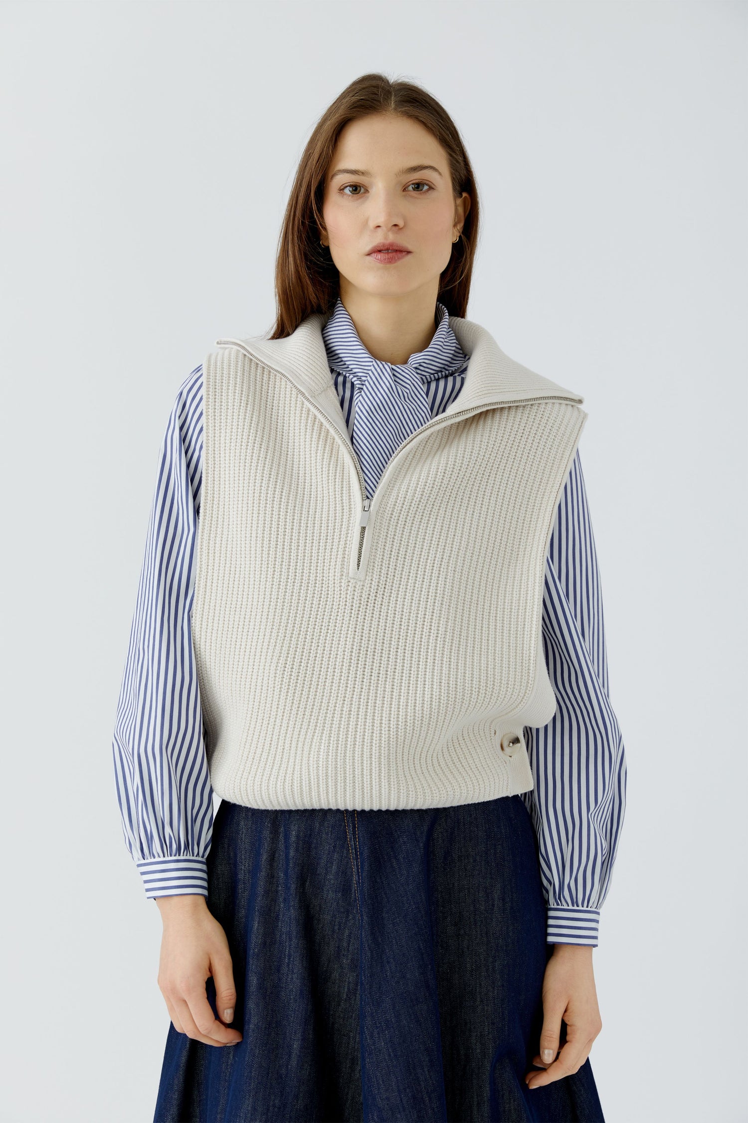 Oui Cotton Blend 1/4 Zip Vest With Collar
