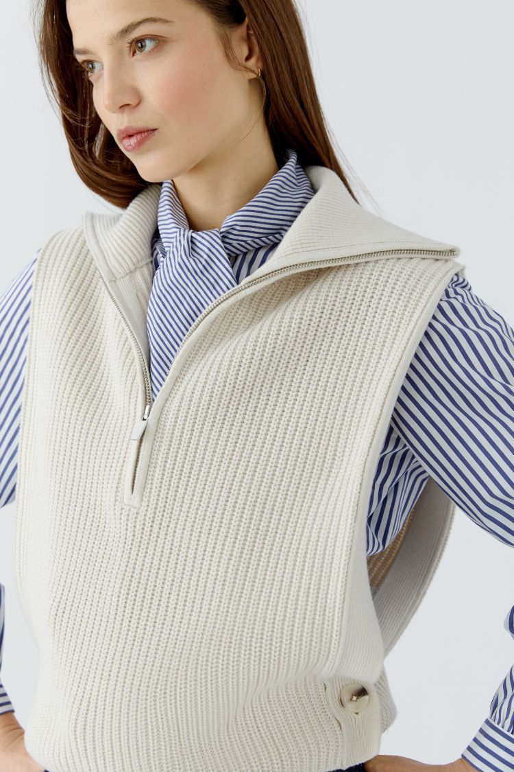 Oui Cotton Blend 1/4 Zip Vest With Collar