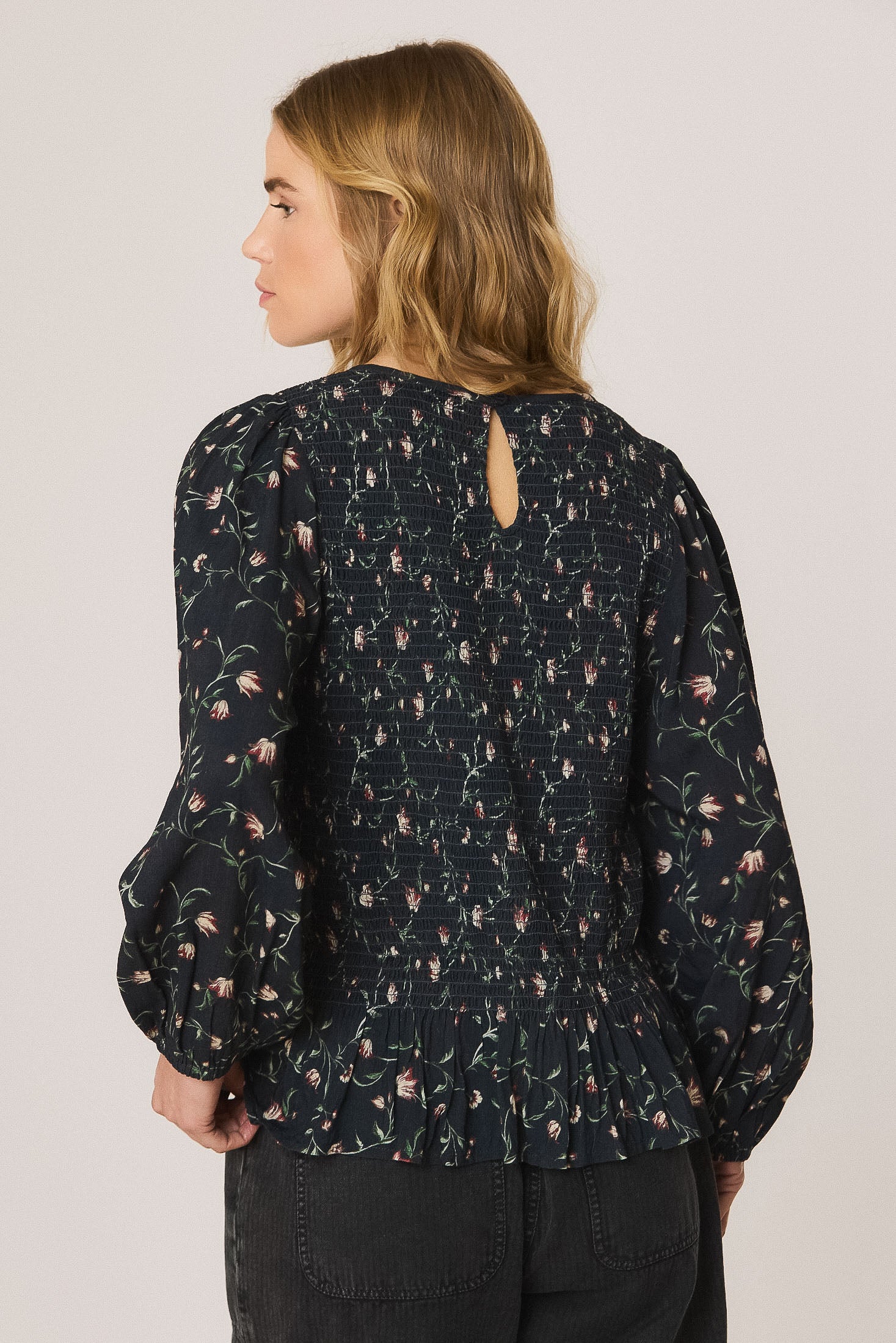 Indi & Cold Printed Smocked Blouse