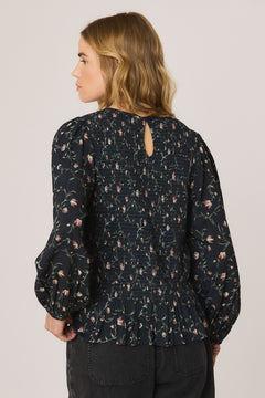 Indi & Cold Printed Smocked Blouse
