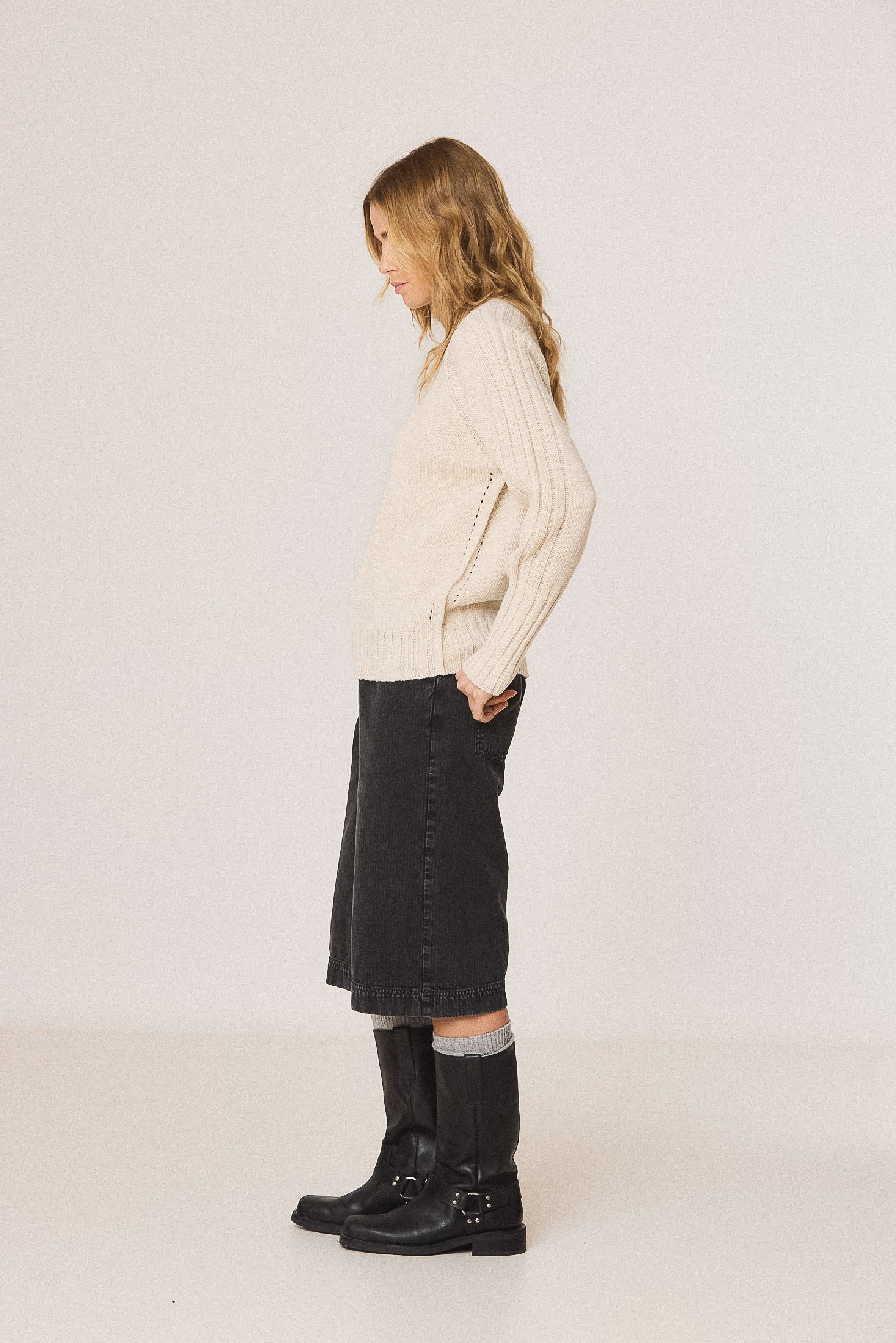Indi & Cold Textured Crewneck Knit Sweater