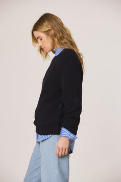Indi & Cold Textured Crewneck Knit Sweater