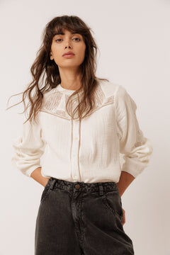 Indi & Cold Cotton Jersey Back Embroidered Blouse