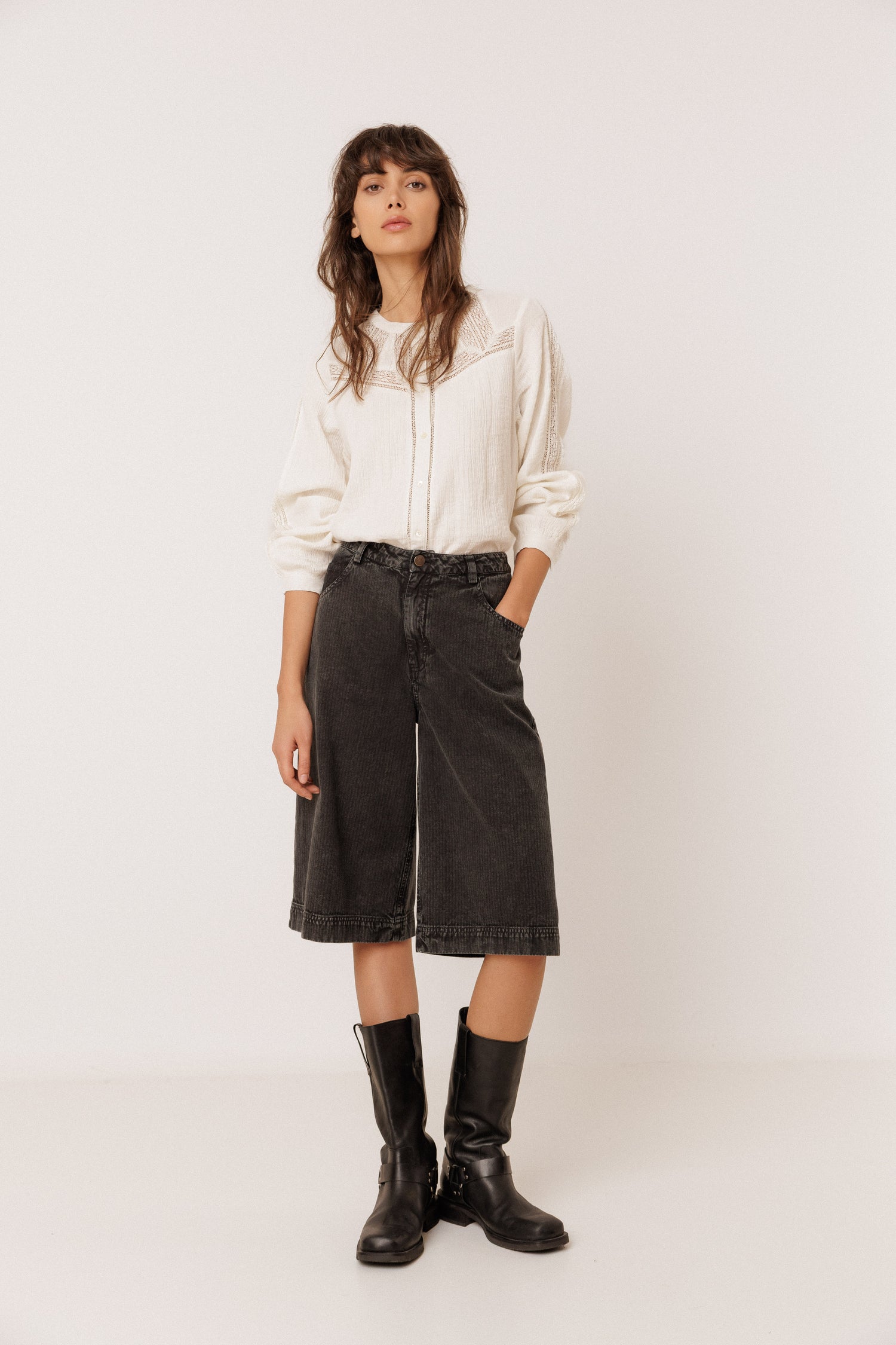 Indi & Cold Cotton Jersey Back Embroidered Blouse