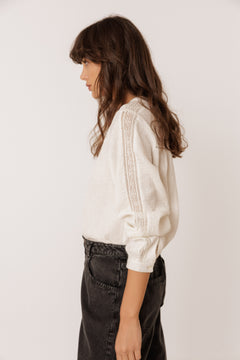 Indi & Cold Cotton Jersey Back Embroidered Blouse