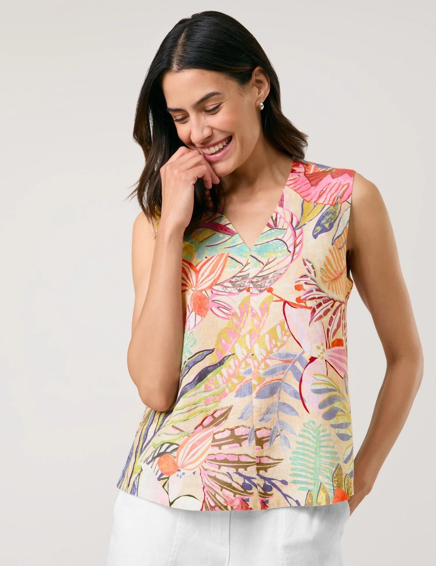 Gerry Weber Printed Linen Sleeveless Blouse