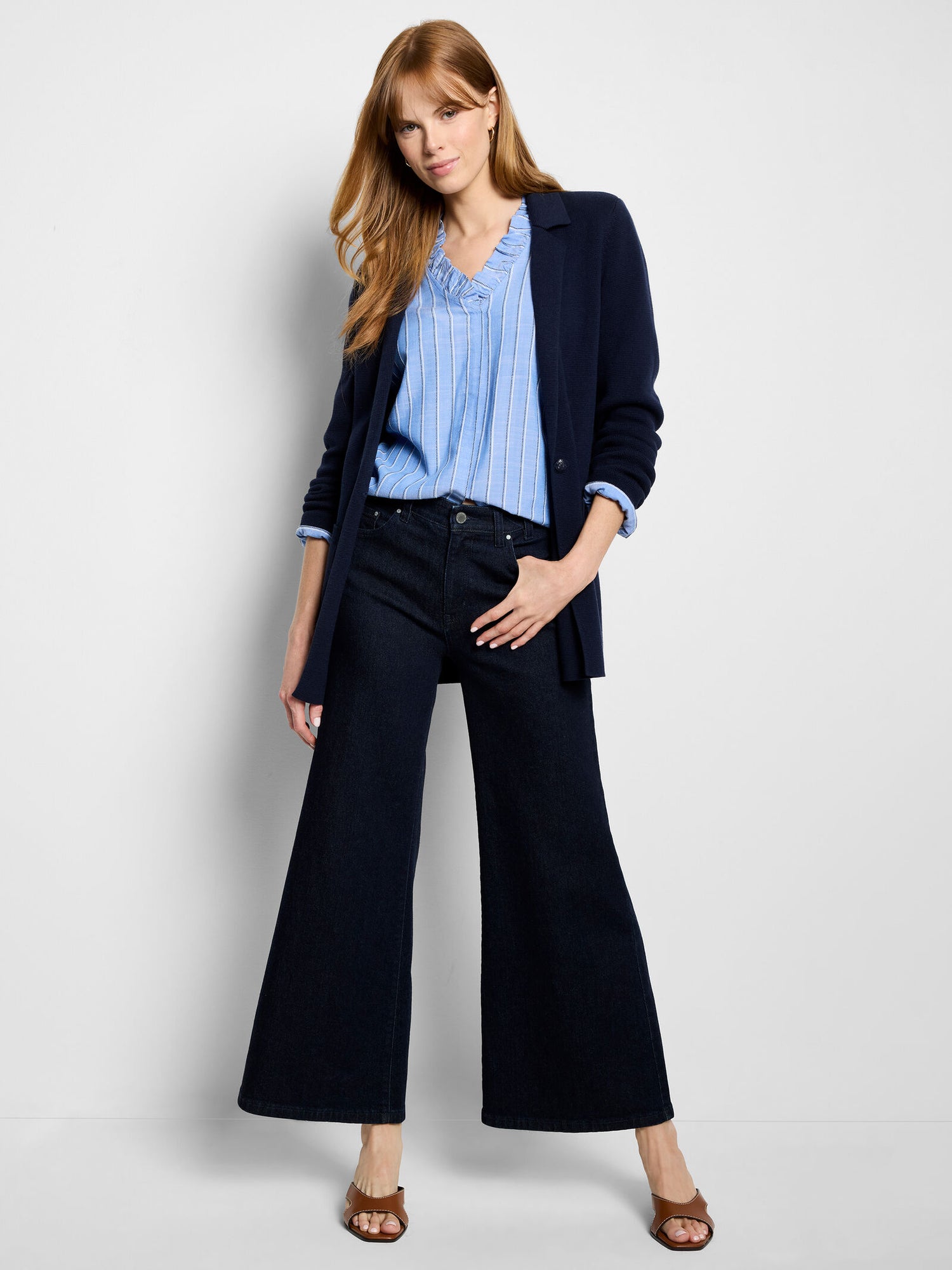 Nic + Zoe Striped Ruffled Around Top