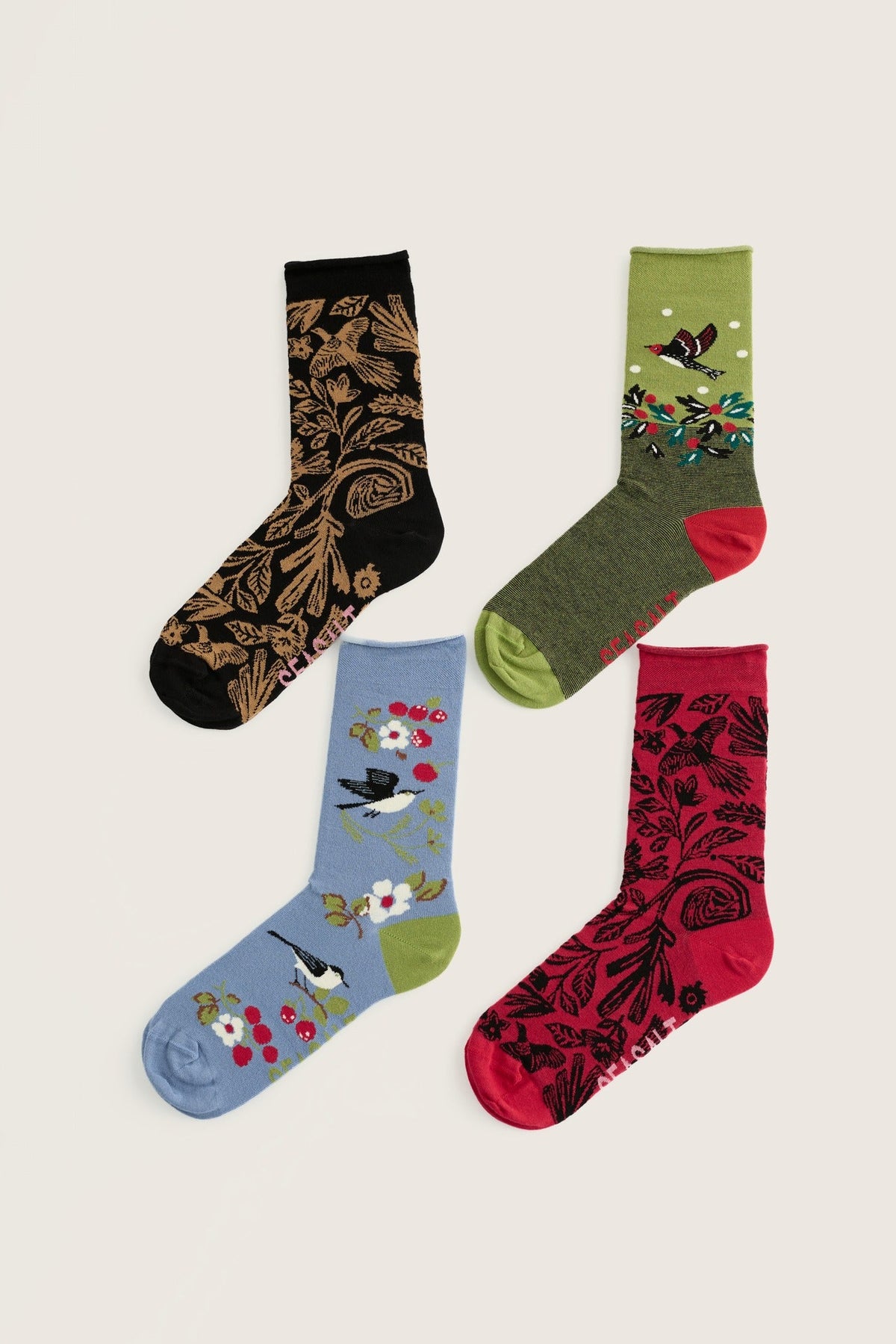 Seasalt Gift Box of 4 Women's Arty Socks Birds
