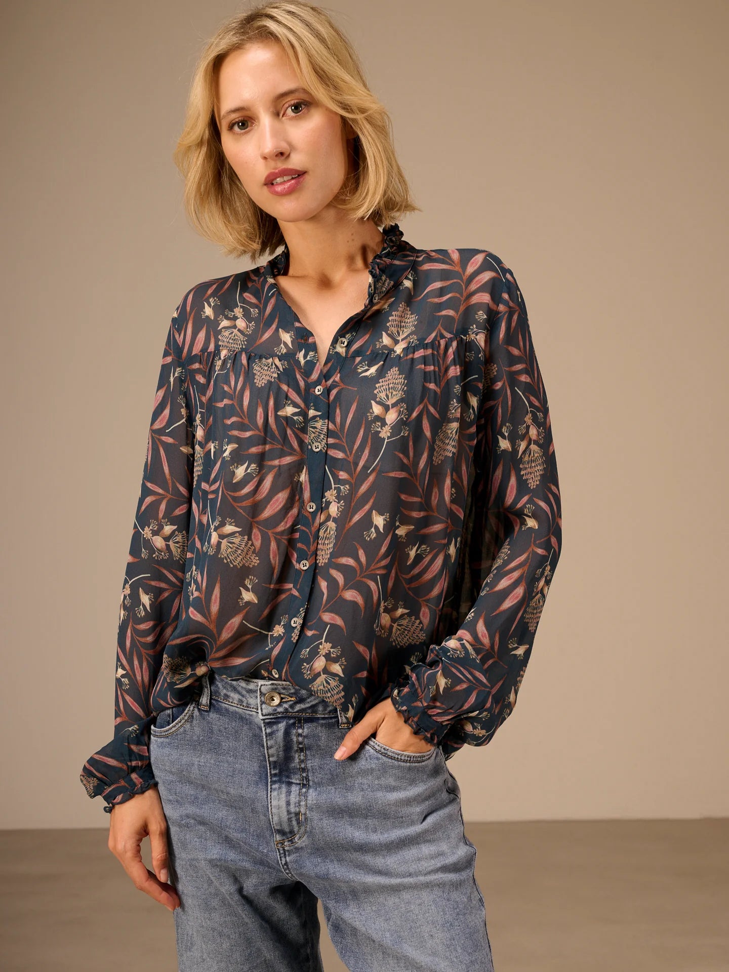 Nile Ruffle Neck Chiffon Blouse