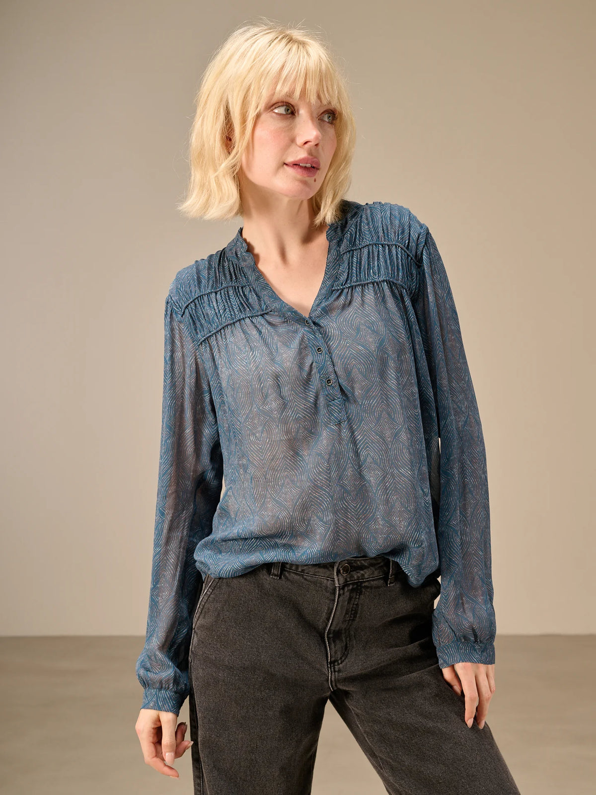 Nile Chiffon Print V-Neck Blouse