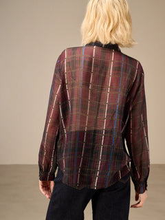 Nile Chiffon Print Plaid Blouse