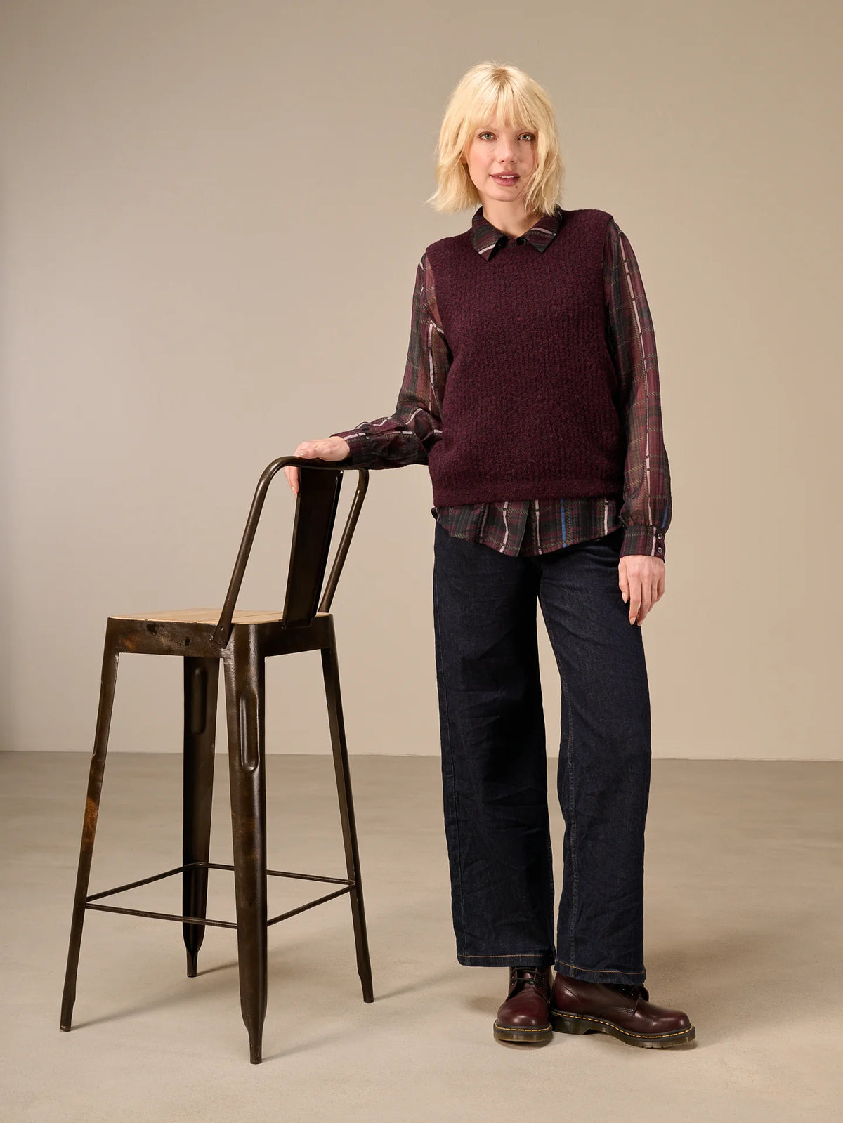Nile Chiffon Print Plaid Blouse
