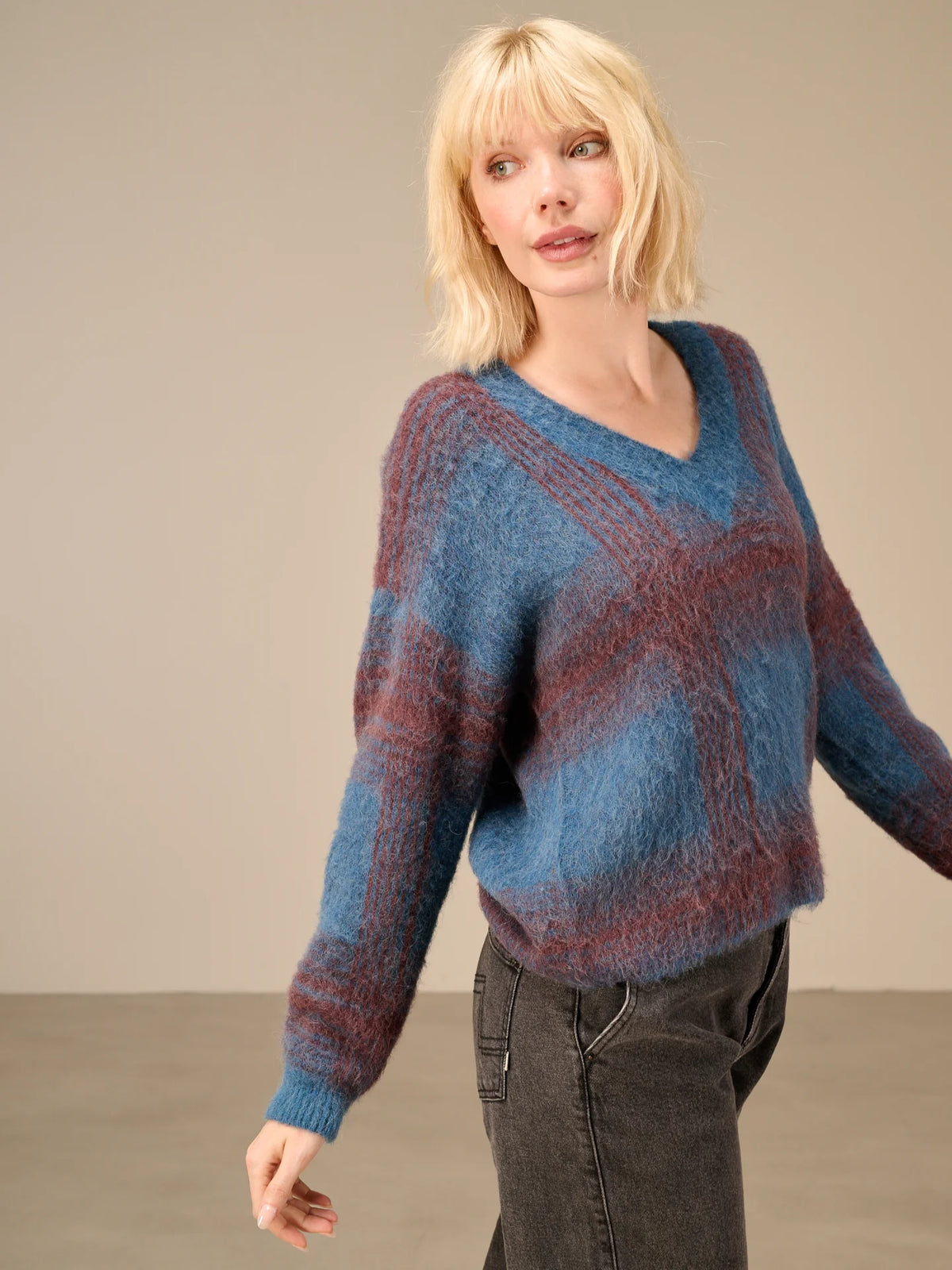 Nile Plaid V-Neck Sweater