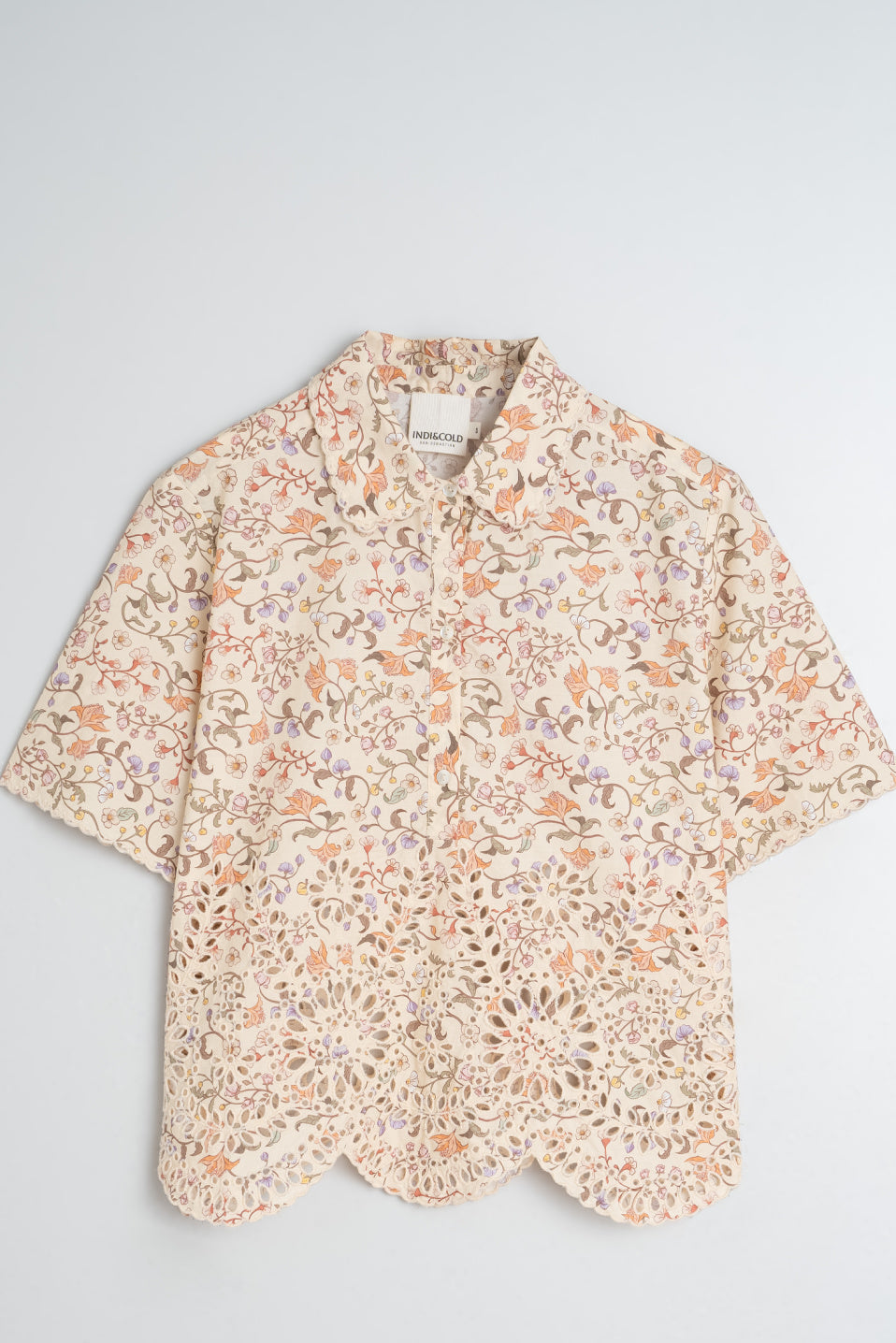 Indi & Cold Printed Blouse With Eyelet Hemline