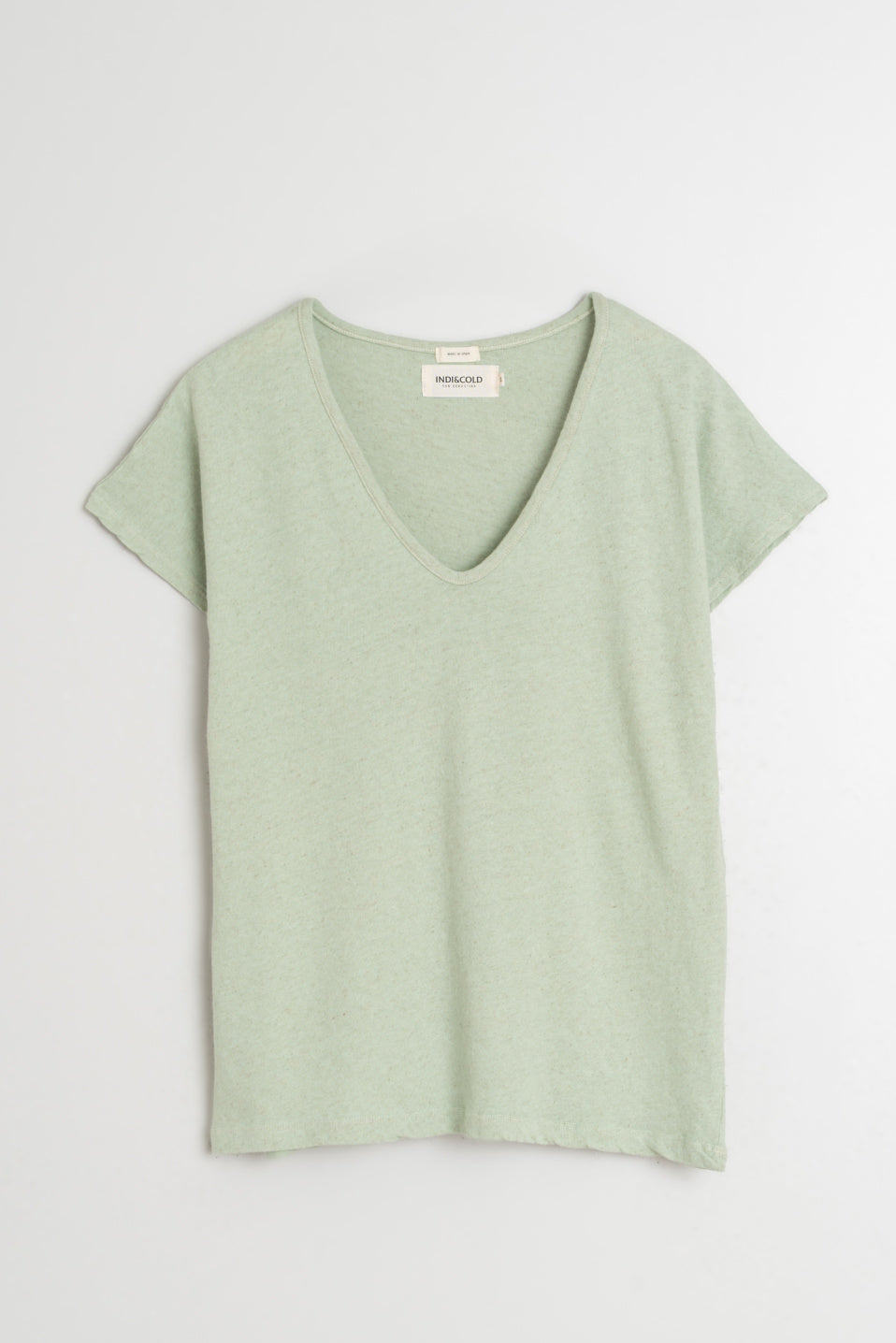 Indi & Cold V-Neck Cotton Linen T-Shirt