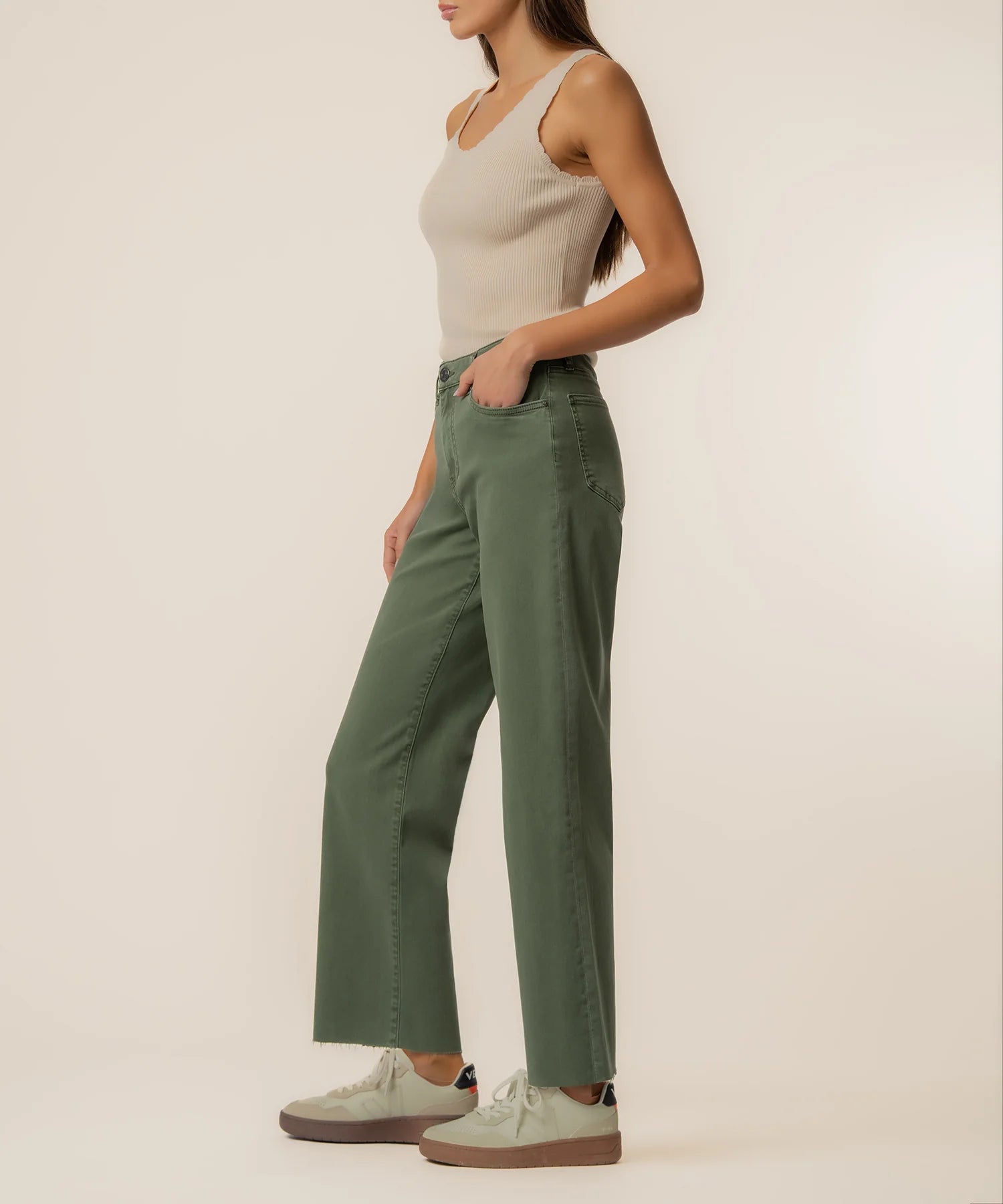Kut From The Kloth Charlotte Wide Leg Raw Hem Twill