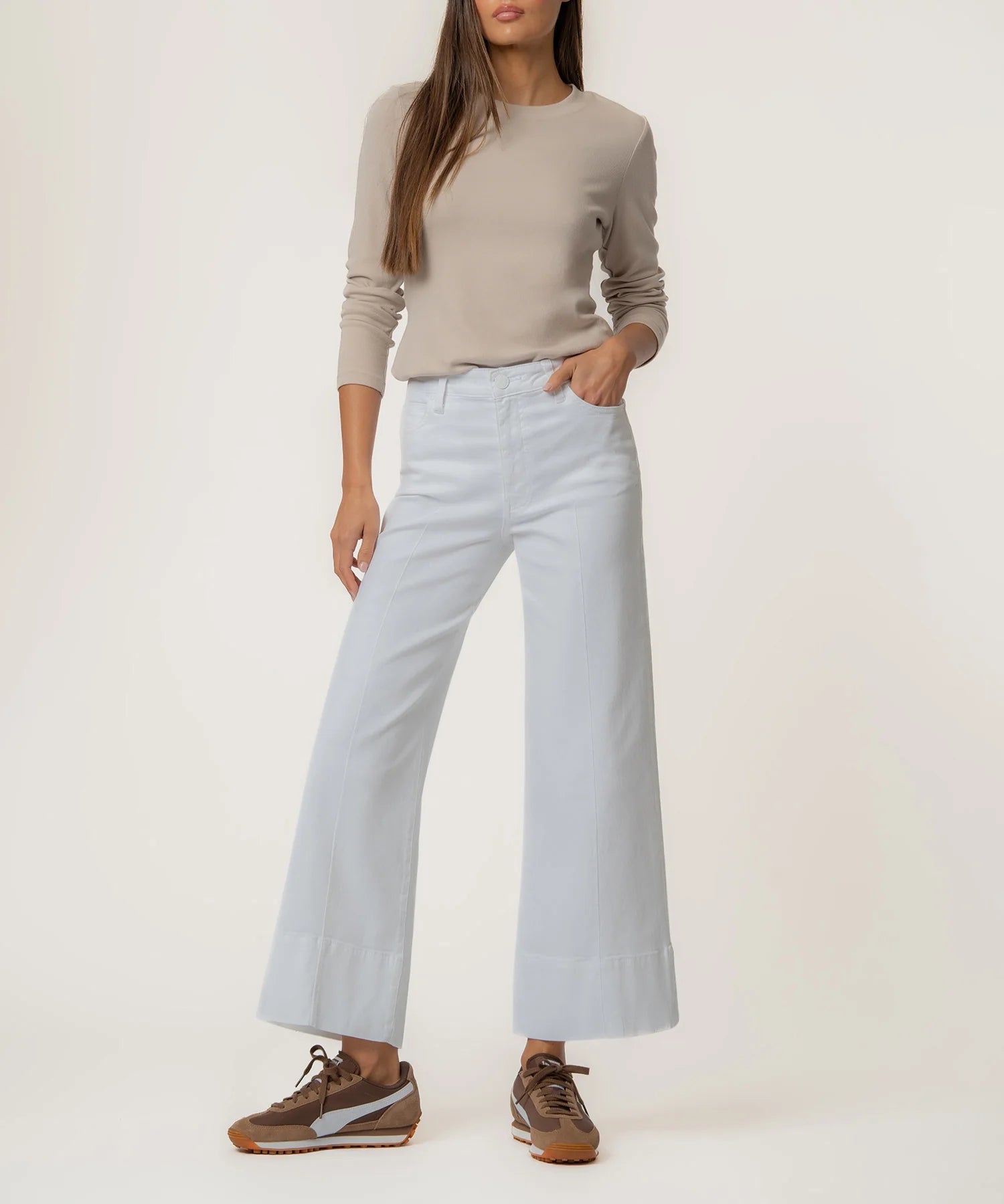 Kut From The Kloth Meg High Rise Pintuck Wide Leg Jeans (Optic White)