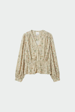 Indi & Cold V-Neck Gathered Waist Blouse