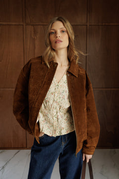 Indi & Cold V-Neck Gathered Waist Blouse