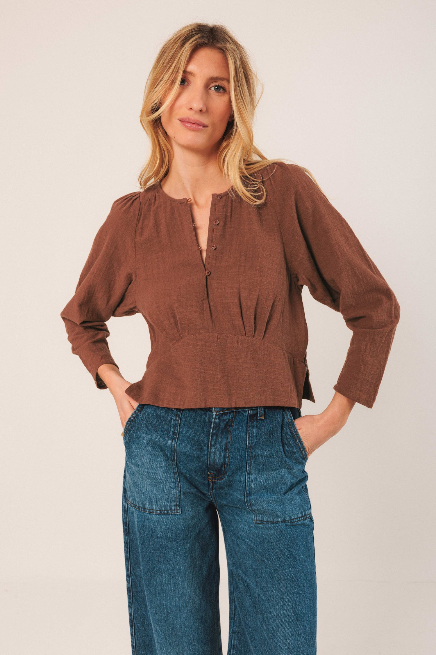 Indi & Cold Button Front Pullover Blouse