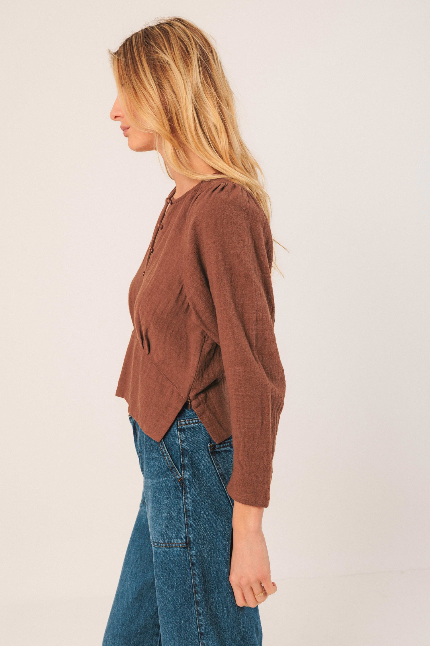 Indi & Cold Button Front Pullover Blouse