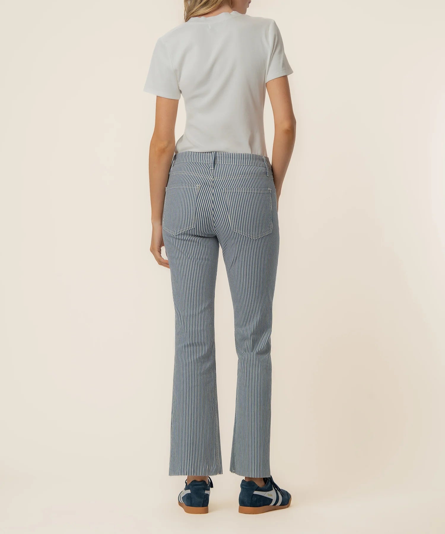 Kut From The Kloth Kelsey Twill Stripe High Rise Ankle Flare Leg Jeans (Navy Ivory)