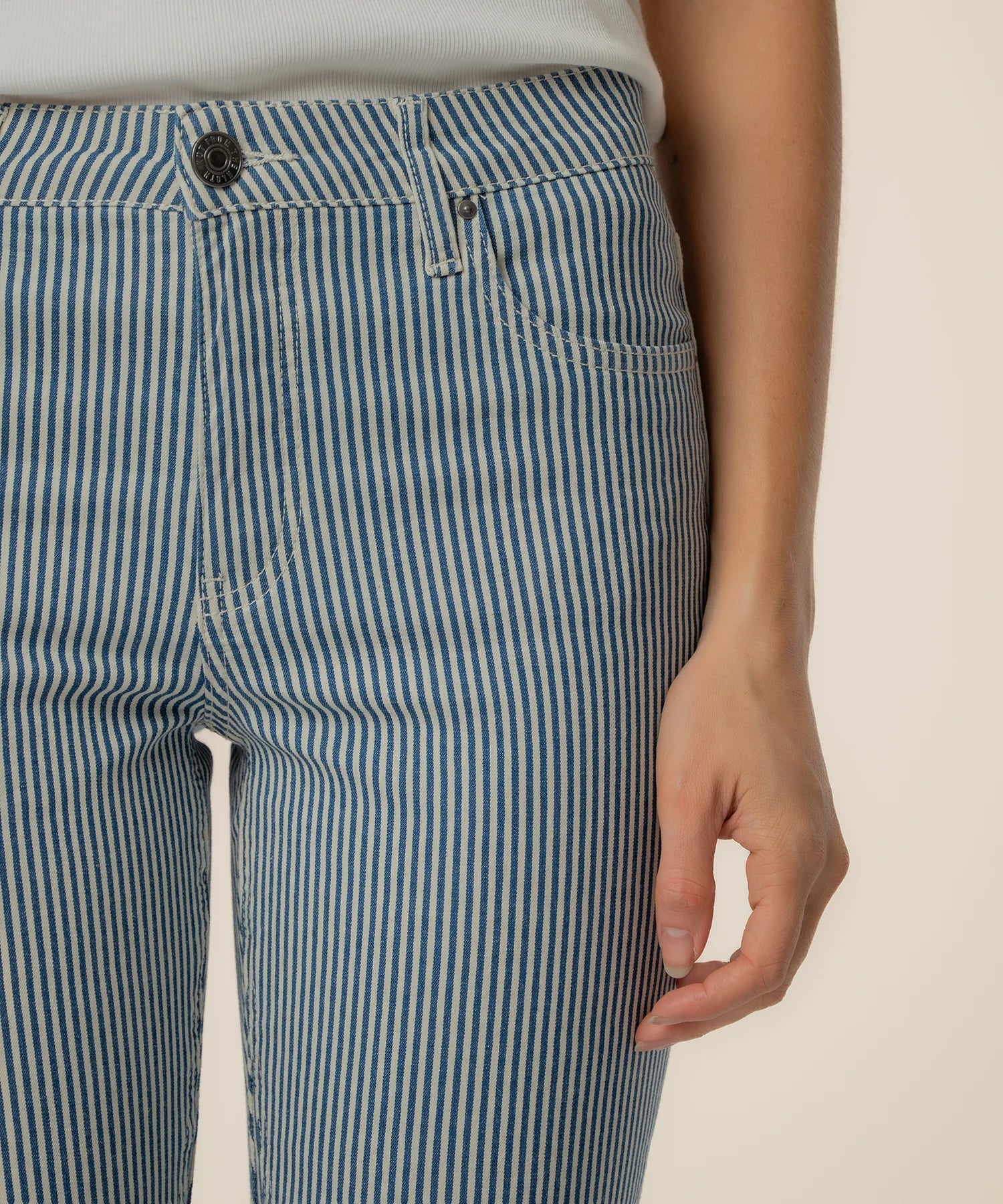 Kut From The Kloth Kelsey Twill Stripe High Rise Ankle Flare Leg Jeans (Navy Ivory)