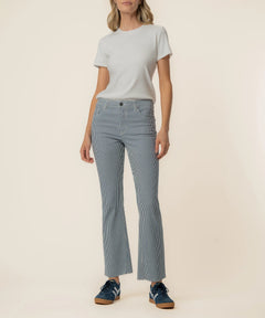 Kut From The Kloth Kelsey Twill Stripe High Rise Ankle Flare Leg Jeans (Navy Ivory)
