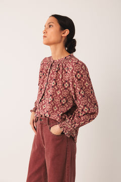 Indi & Cold Ikat Print Long Sleeve Cotton Blouse