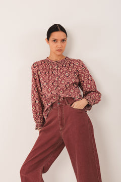 Indi & Cold Ikat Print Long Sleeve Cotton Blouse