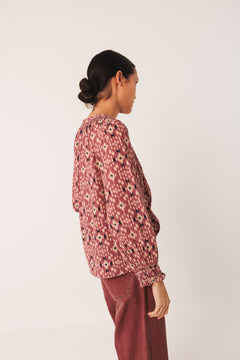 Indi & Cold Ikat Print Long Sleeve Cotton Blouse
