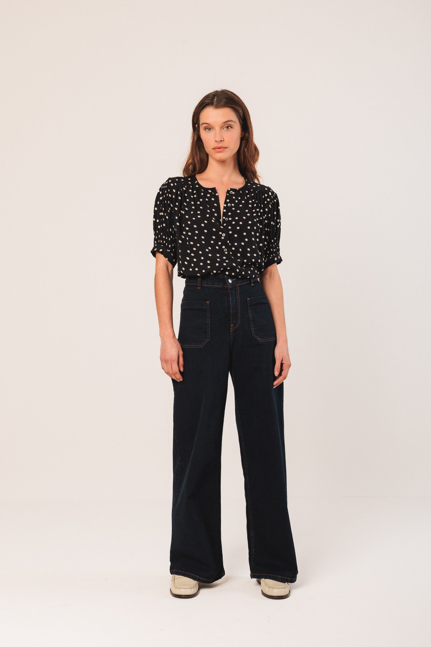 Indi & Cold Dot Print 1/2 Sleeve Blouse