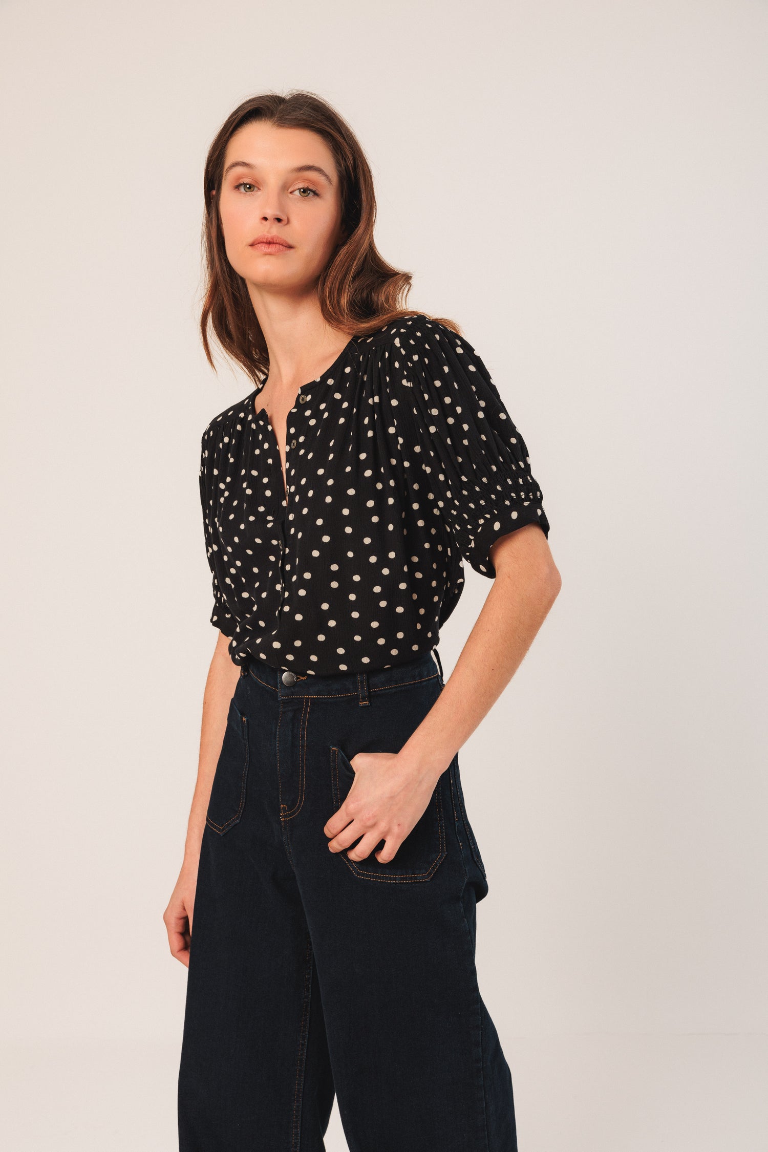 Indi & Cold Dot Print 1/2 Sleeve Blouse