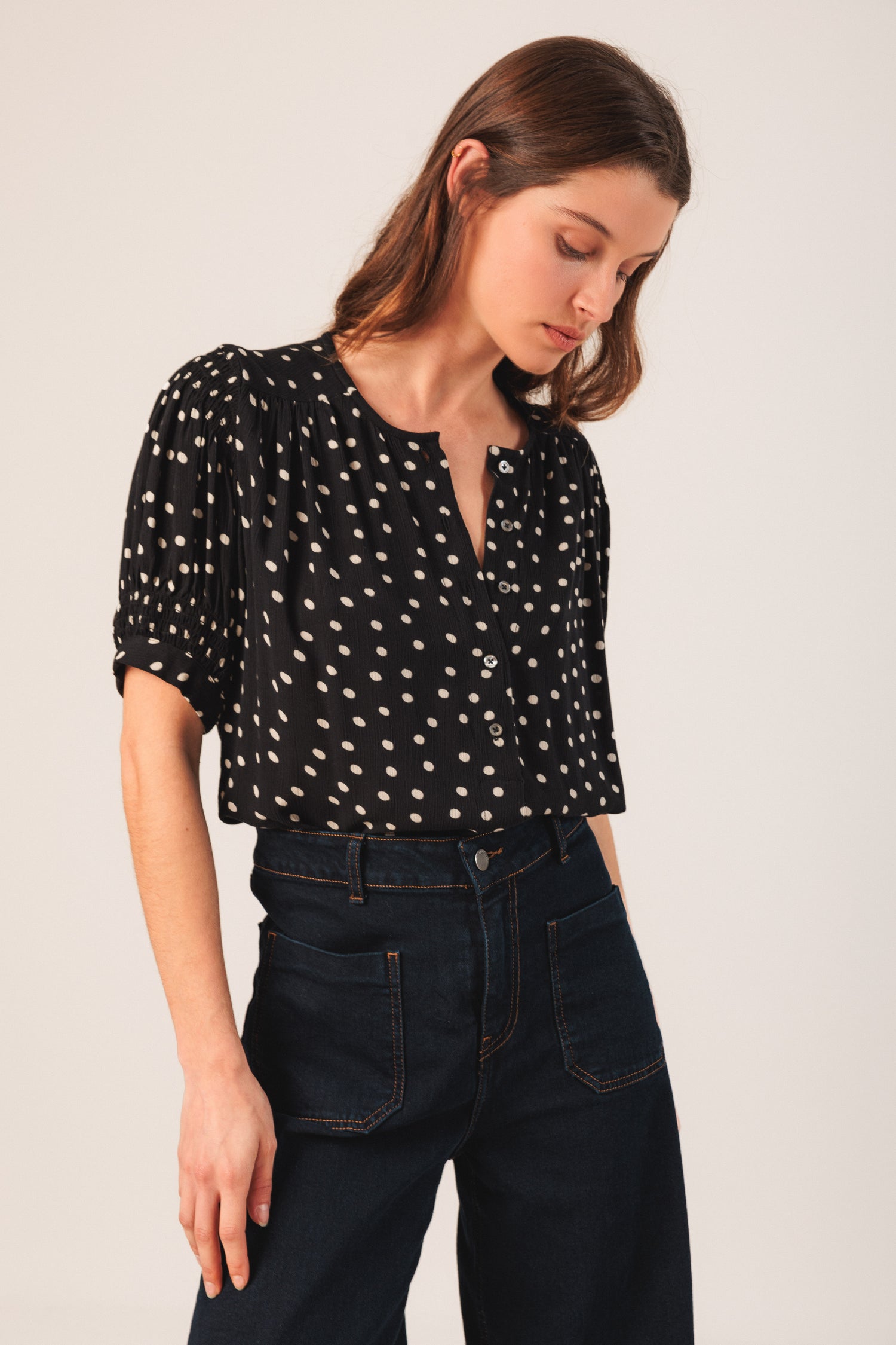 Indi & Cold Dot Print 1/2 Sleeve Blouse
