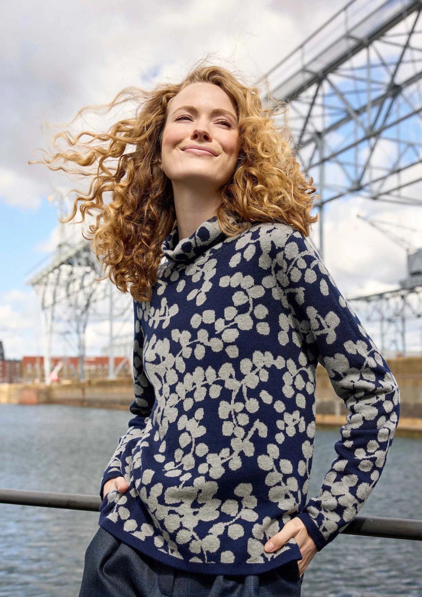 Mansted Nanna Cotton Floral Mockneck Sweater