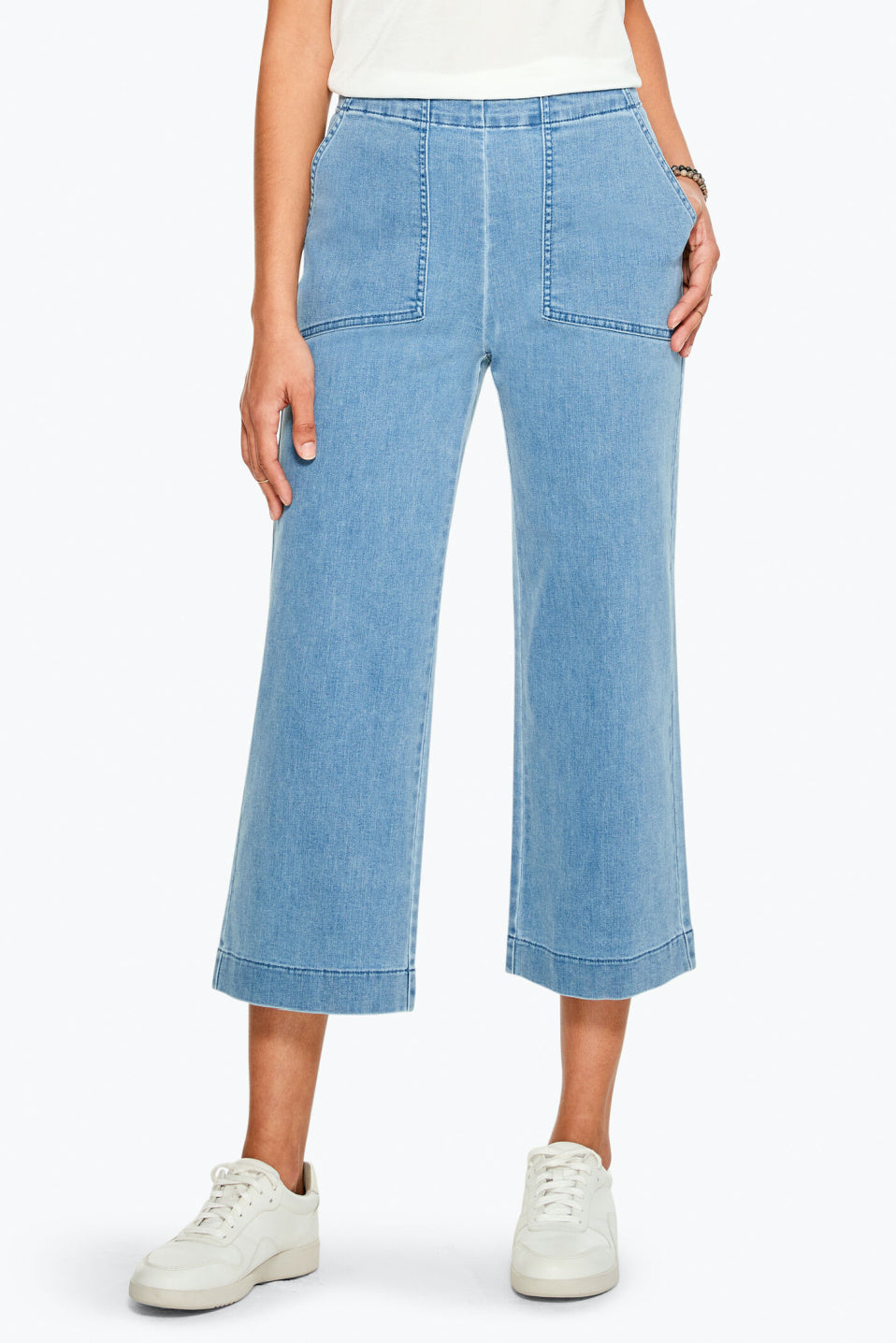 Capreze Ladies Wide Leg Denim Pants Ruched Flares Trousers Vacation Bottoms  Solid Color Jeans 