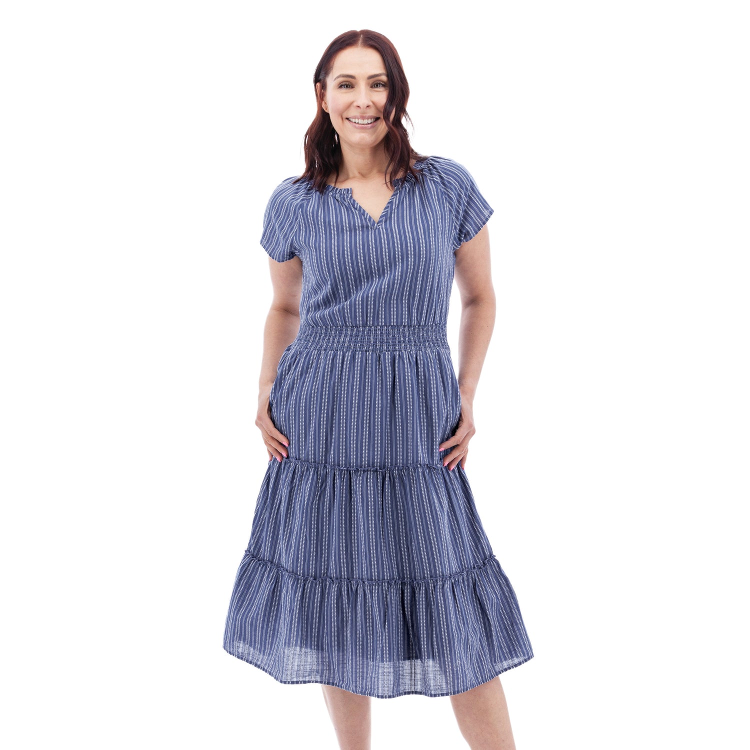 Aventura Colmar Striped Tiered Midi Dress