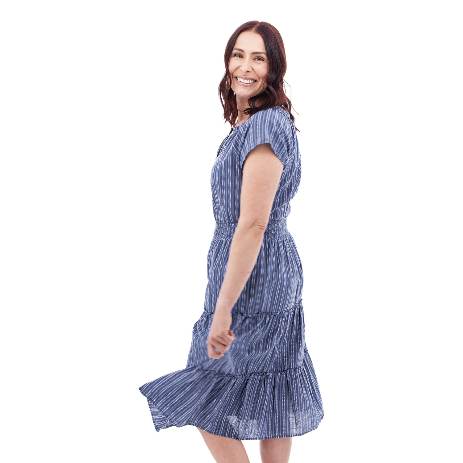 Aventura Colmar Striped Tiered Midi Dress