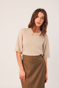 Indi & Cold Half Sleeve Cotton Silk Wool Ribbed Sweater