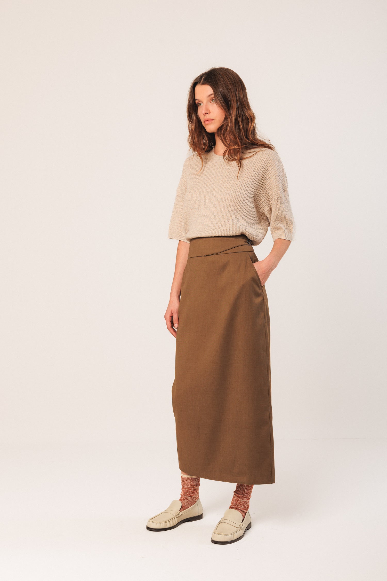 Indi & Cold Half Sleeve Cotton Silk Wool Ribbed Sweater