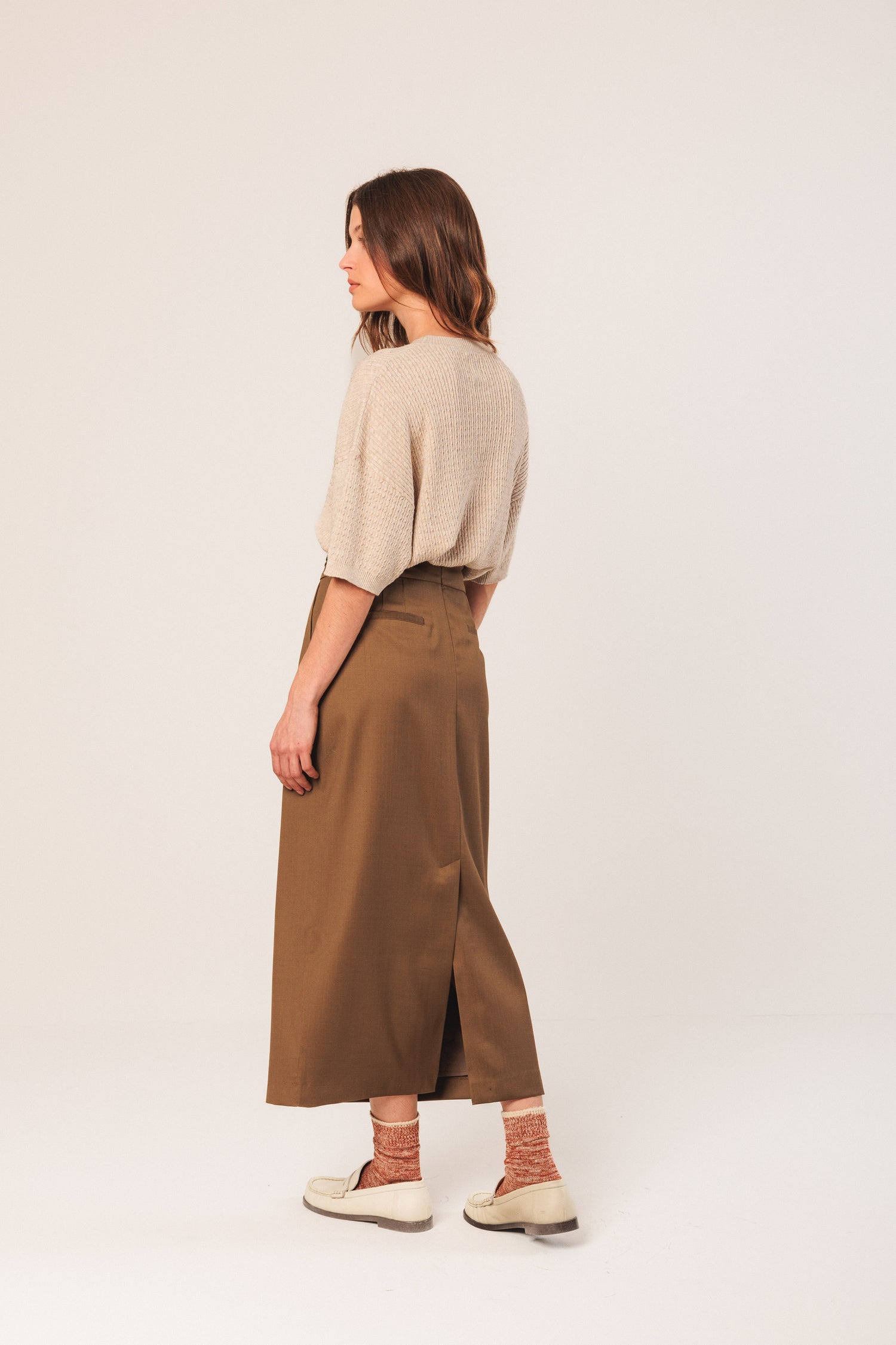 Indi & Cold Half Sleeve Cotton Silk Wool Ribbed Sweater