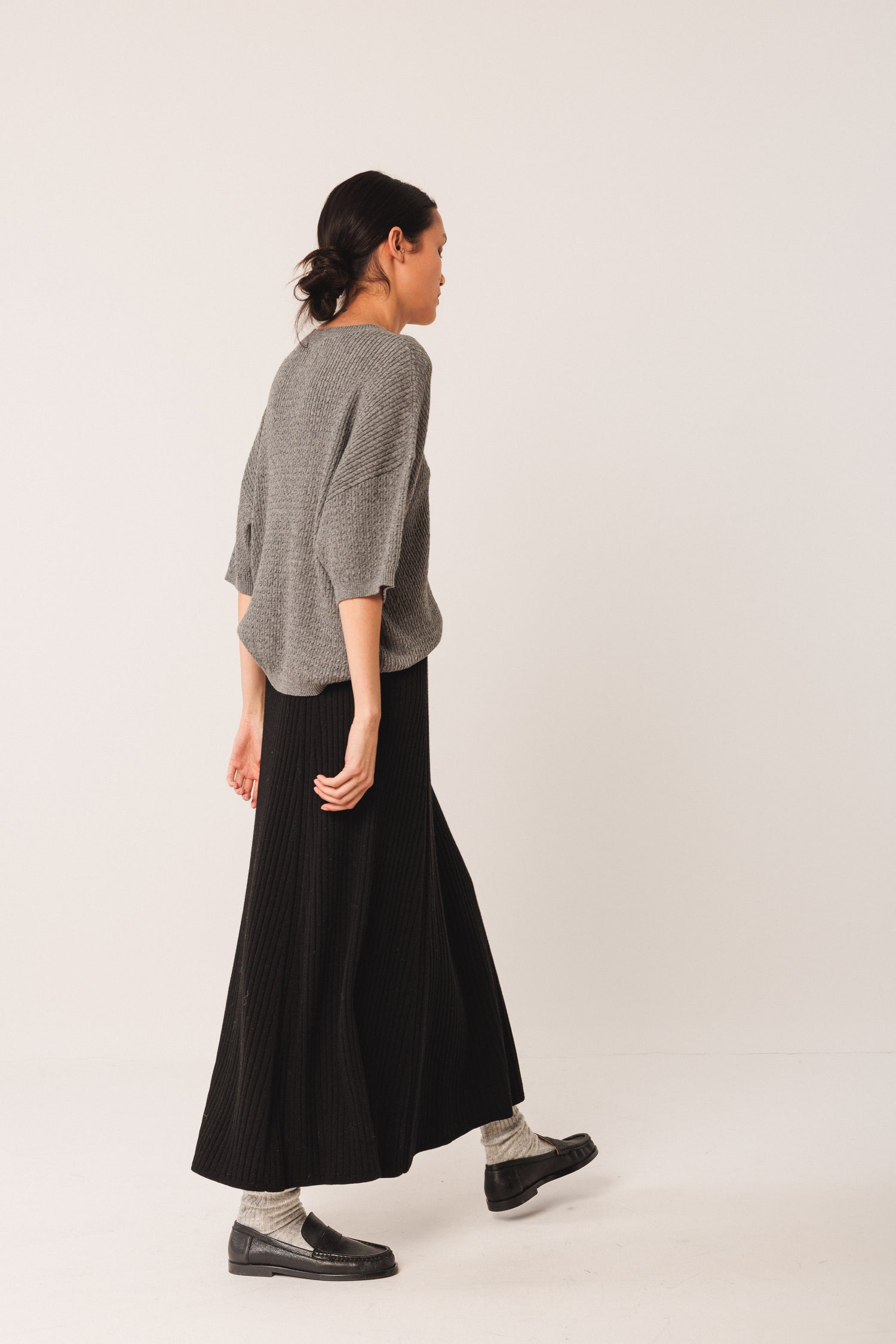 Indi & Cold Half Sleeve Cotton Silk Wool Ribbed Sweater
