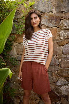 Soya Concept Luanna Stripe Cap Sleeve Knit Top